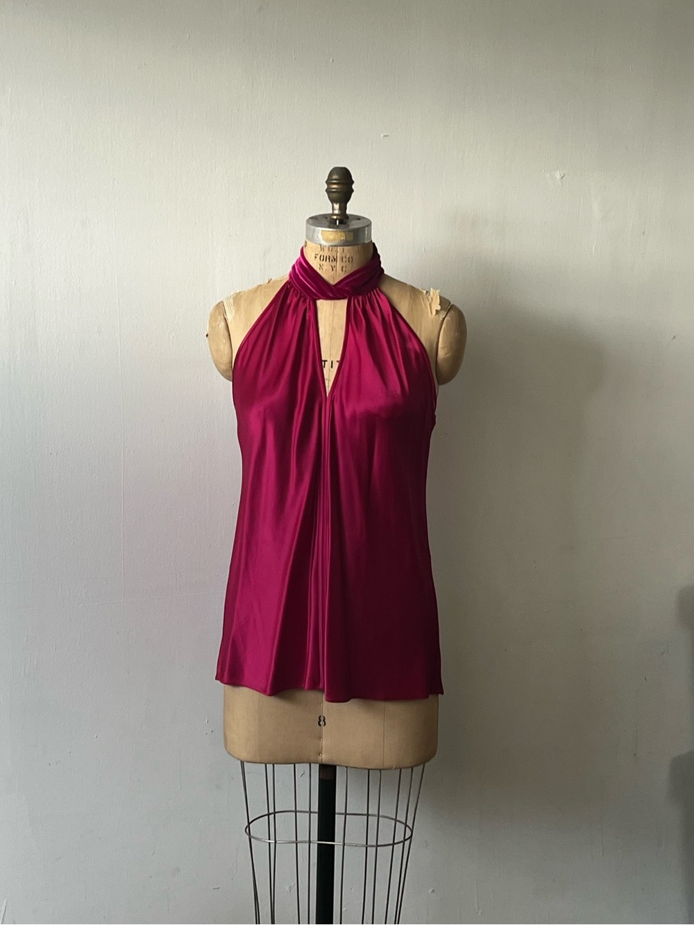 Elie Tahari Twisted Halter Silk top in Fuchsia Pink